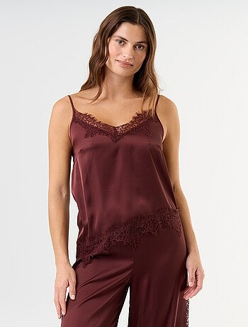 Conjunto de pijama largo satinado top y pantalón - 2 piezas
