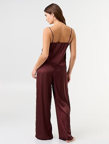 Conjunto de pijama largo satinado top y pantalón - 2 piezas