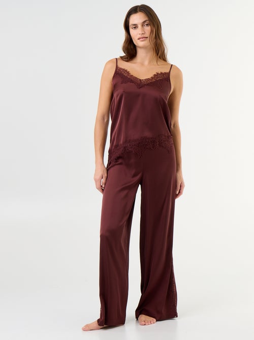 Conjunto de pijama largo satinado top y pantalón - 2 piezas - Kiabi Conjunto de pijama largo satinado top y pantalón - 2 piezas - Kiabi
