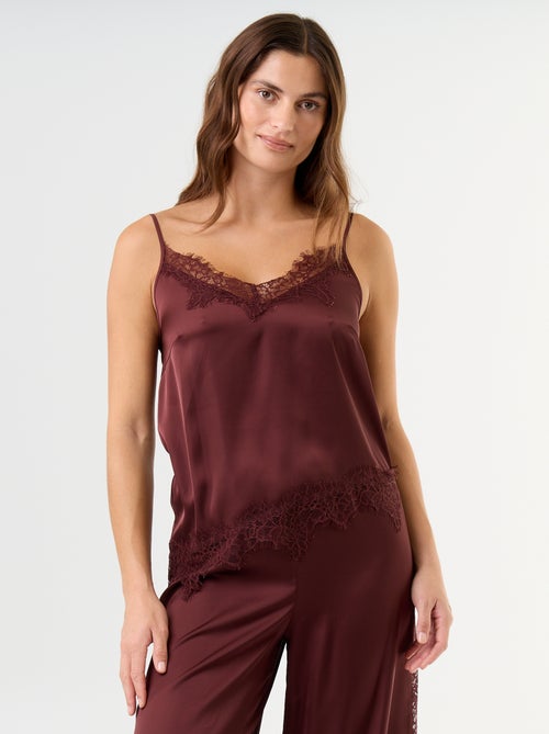 Conjunto de pijama largo satinado top y pantalón - 2 piezas - Kiabi Conjunto de pijama largo satinado top y pantalón - 2 piezas - Kiabi