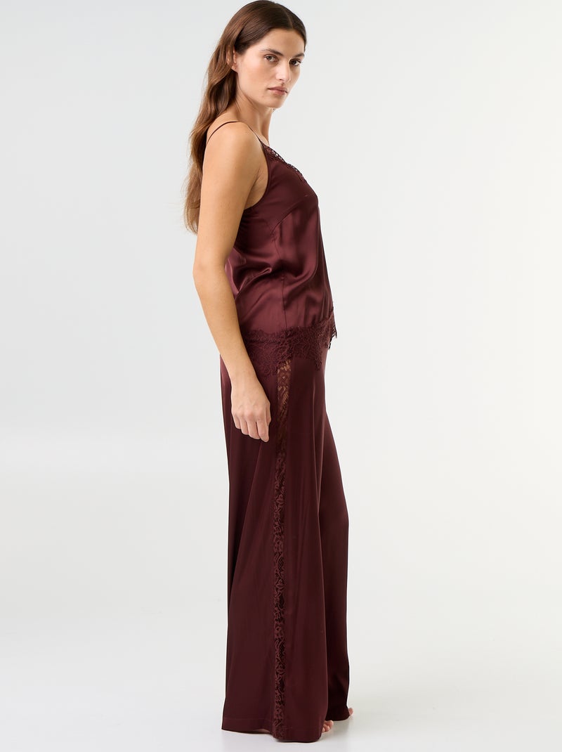Conjunto de pijama largo satinado top y pantalón - 2 piezas Marron - Kiabi
