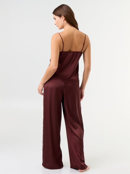 Conjunto de pijama largo satinado top y pantalón - 2 piezas - Kiabi Conjunto de pijama largo satinado top y pantalón - 2 piezas - Kiabi