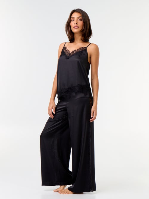 Conjunto de pijama largo satinado top y pantalón - 2 piezas - Kiabi