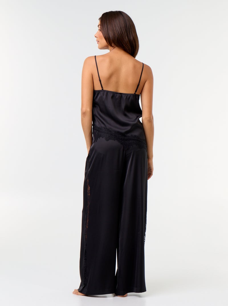 Conjunto de pijama largo satinado top y pantalón - 2 piezas Negro - Kiabi