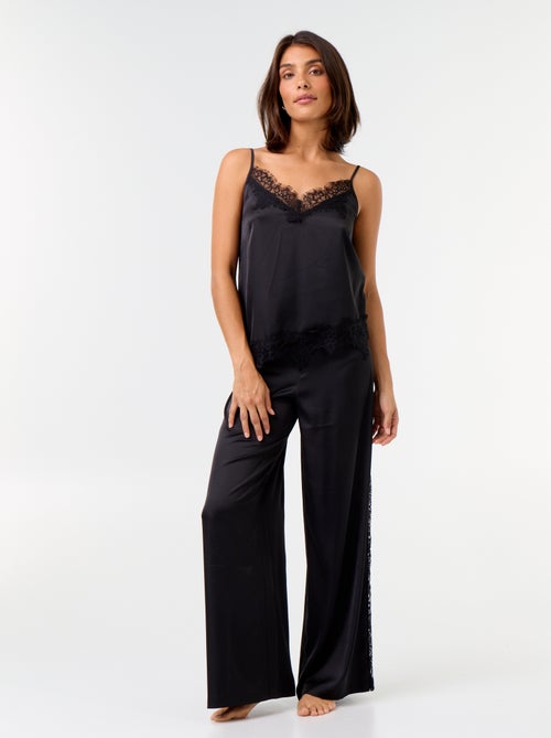Conjunto de pijama largo satinado top y pantalón - 2 piezas - Kiabi