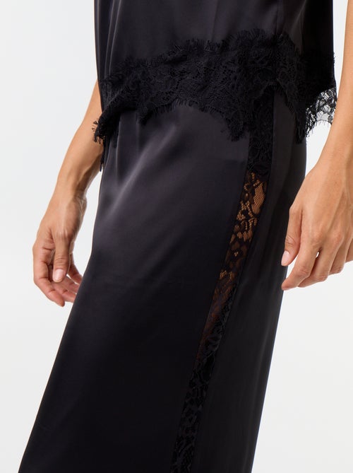 Conjunto de pijama largo satinado top y pantalón - 2 piezas - Kiabi