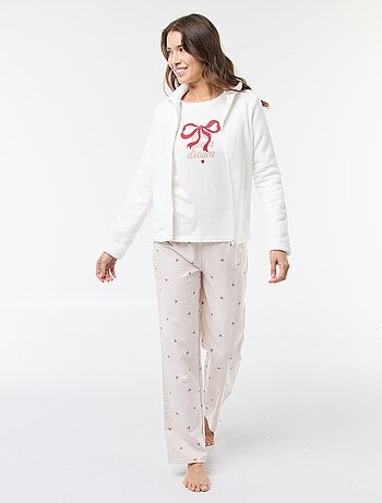 Conjunto de pijama largo + sudadera con cremallera en polar - 3 piezas