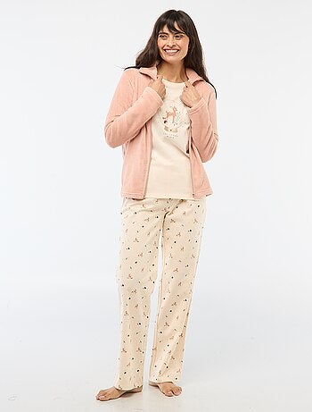 Conjunto de pijama largo + sudadera con cremallera en polar - 3 piezas