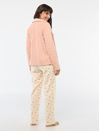 Conjunto de pijama largo + sudadera con cremallera en polar - 3 piezas