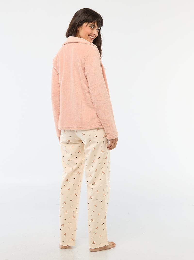 Conjunto de pijama largo + sudadera con cremallera en polar - 3 piezas Rosa - Kiabi