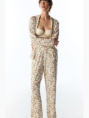 Conjunto de pijama margot estampado con motivo de chal, manga larga, camisa y pantalón penti