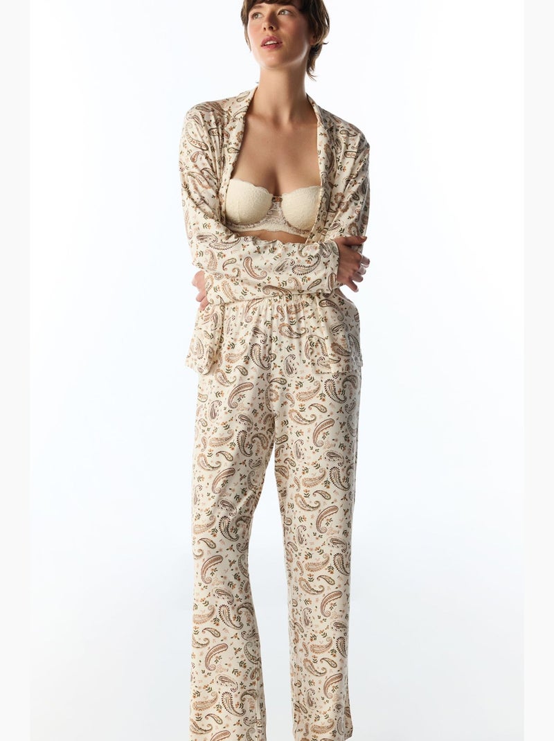 Conjunto de pijama margot estampado con motivo de chal, manga larga, camisa y pantalón penti Crema - Kiabi