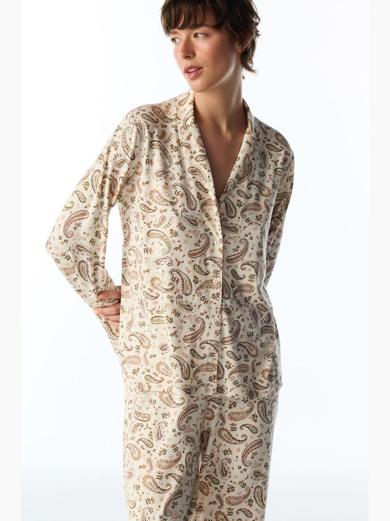 Conjunto de pijama margot estampado con motivo de chal, manga larga, camisa y pantalón penti Crema - Kiabi