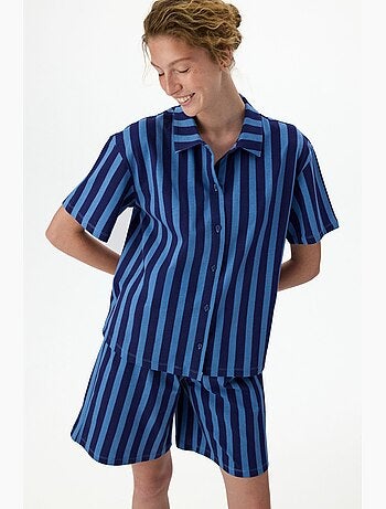 Conjunto de pijama midnight a rayas con camisa de manga corta y short penti