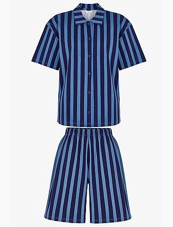 Conjunto de pijama midnight a rayas con camisa de manga corta y short penti