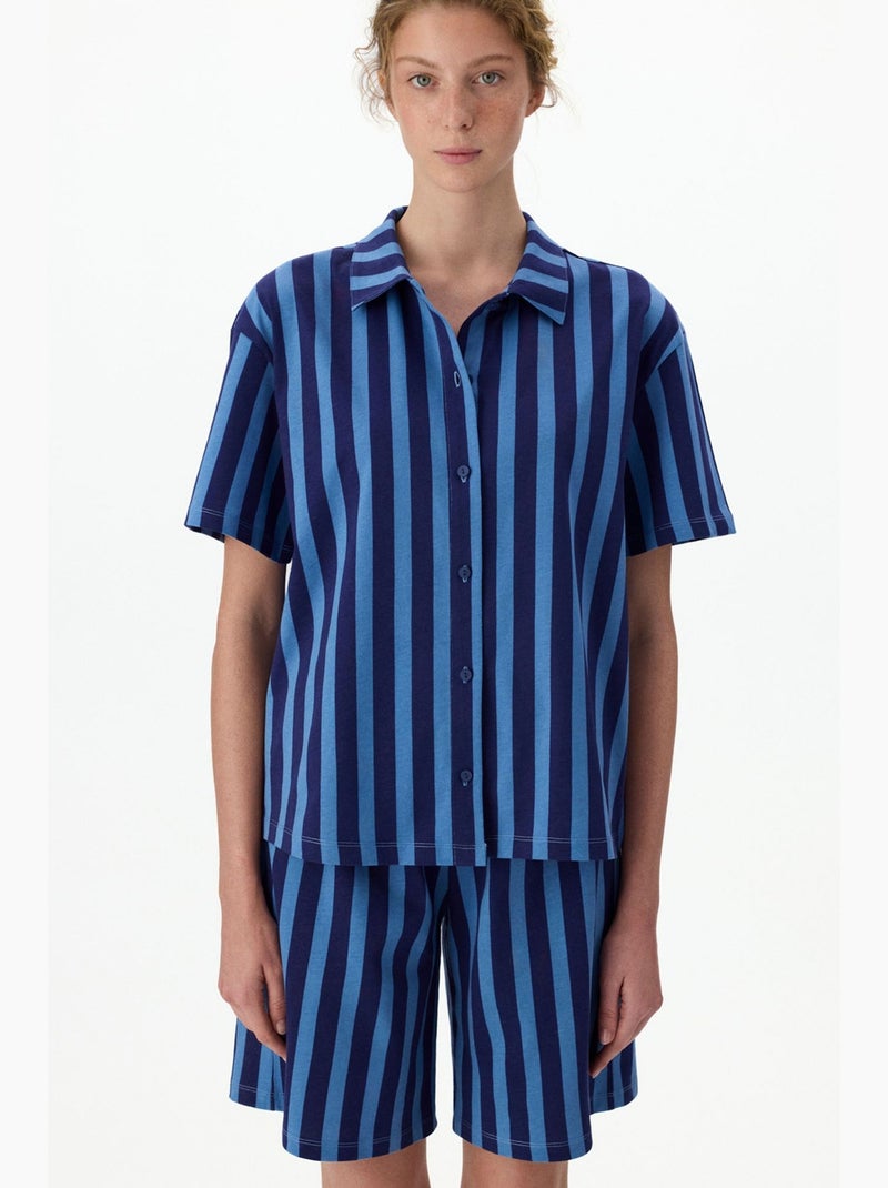 Conjunto de pijama midnight a rayas con camisa de manga corta y short penti Azul marino - Kiabi
