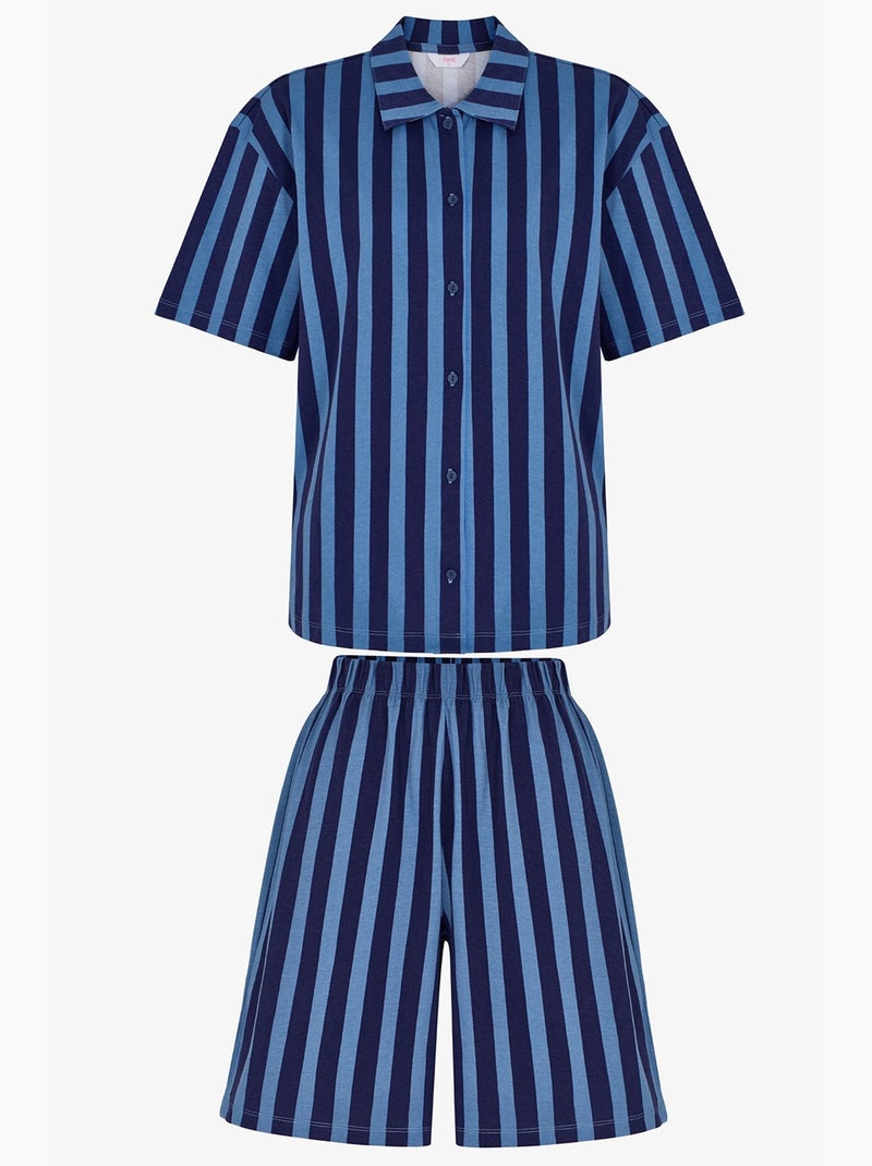 Conjunto de pijama midnight a rayas con camisa de manga corta y short penti Azul marino - Kiabi