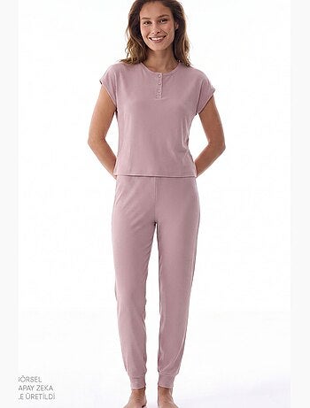 Conjunto de pijama midnight acanalado de manga corta penti