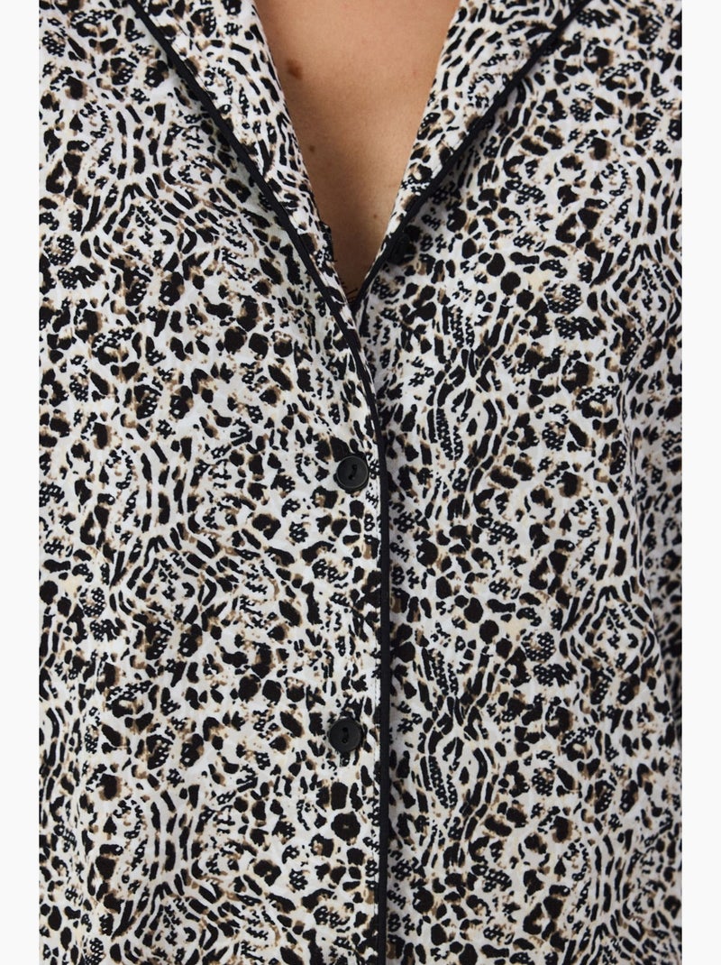 Conjunto de pijama noir garden con estampado de leopardo, camisa y pantalón de manga larga penti Negro Blanco - Kiabi