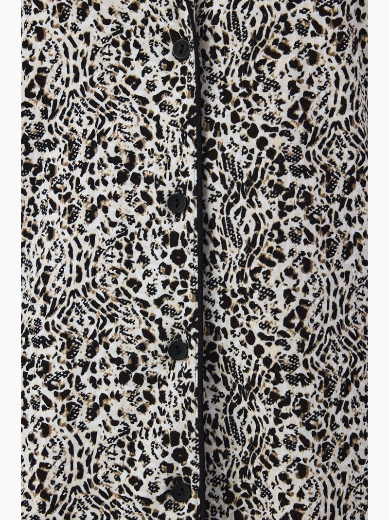 Conjunto de pijama noir garden con estampado de leopardo, camisa y pantalón de manga larga penti Negro Blanco - Kiabi