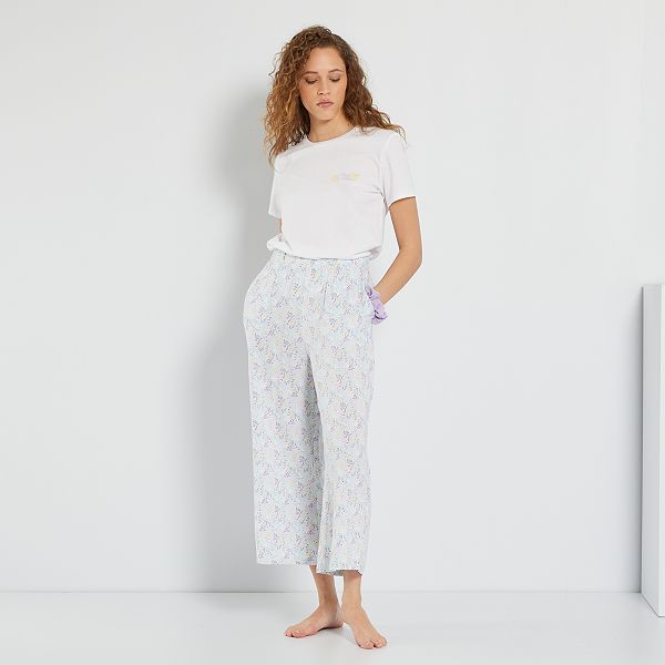 Conjunto de pijama pantalón + camiseta Mujer talla 34 a 48 - BLANCO - Kiabi  - 17,00€