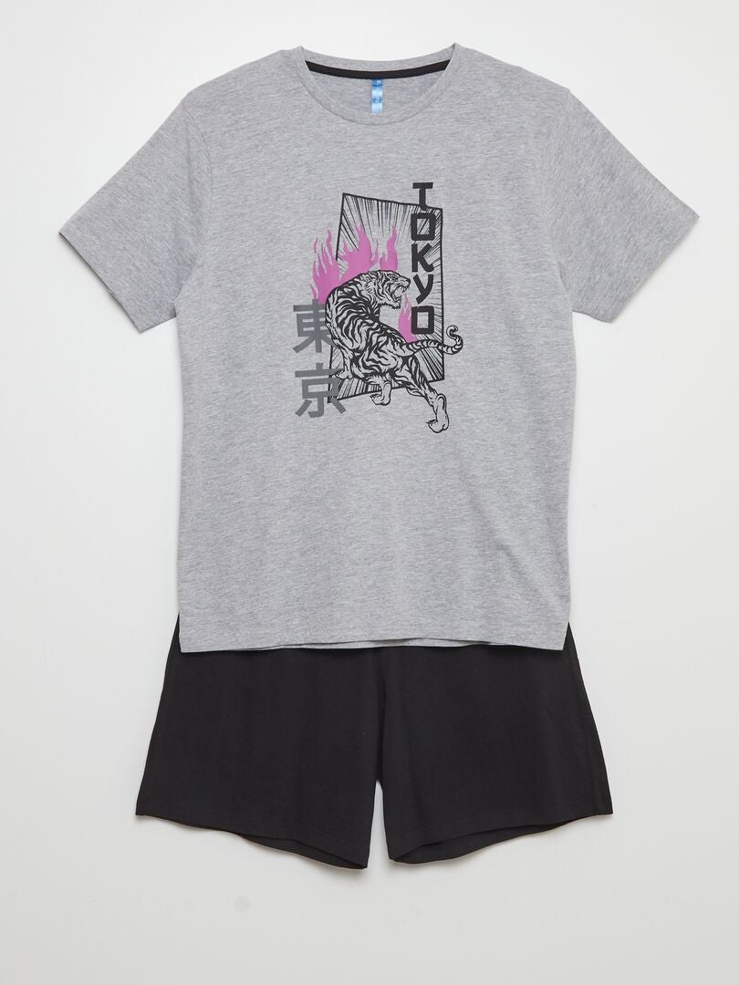 Conjunto de pijama pantalón corto + camiseta - 2 piezas GRIS - Kiabi