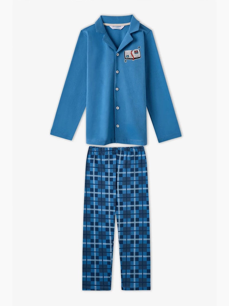 Conjunto de pijama para niño book lovers de cuadros, algodón, con botones y manga larga penti Azul - Kiabi