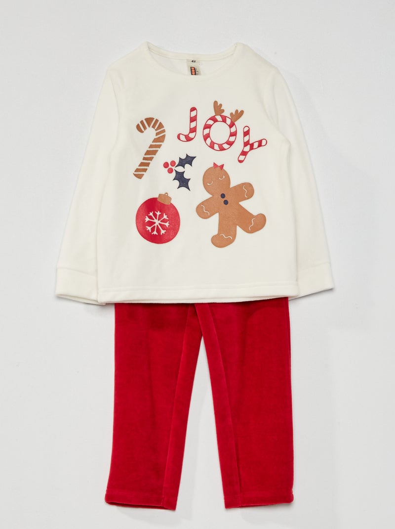 Conjunto de pijama polar 'Navidad' blanco/rojo - Kiabi