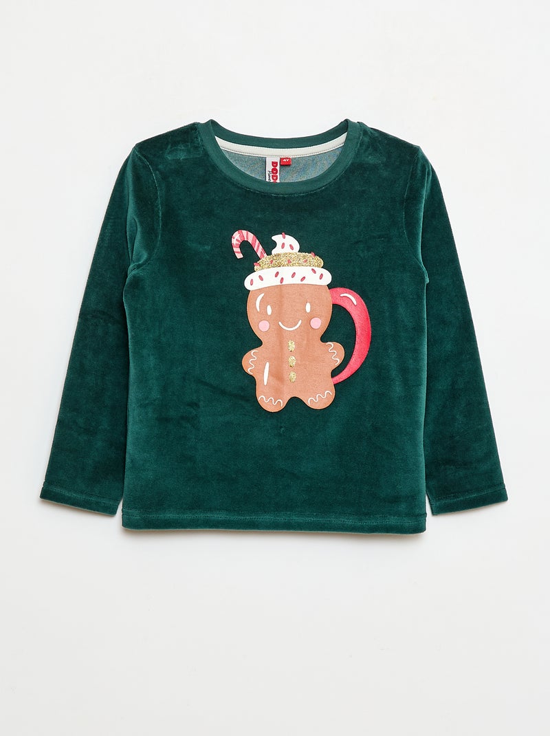 Conjunto de pijama polar navideño camiseta + pantalón - 2 piezas Verde - Kiabi