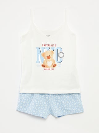 Conjunto de pijama sin mangas + short estampado - 2 piezas
