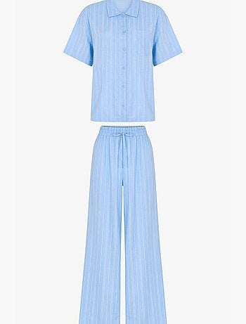 Conjunto de pijama vacation a rayas con camisa de manga corta y pantalón penti
