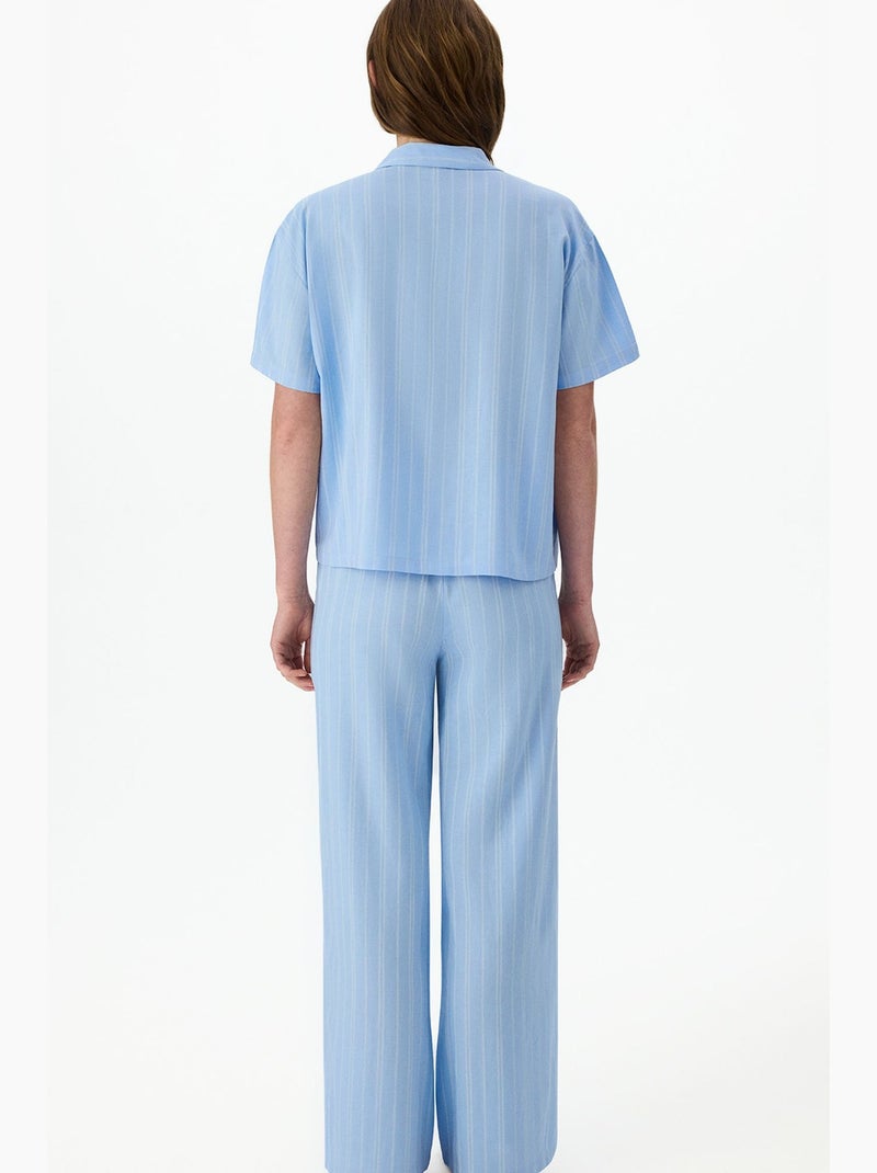 Conjunto de pijama vacation a rayas con camisa de manga corta y pantalón penti Azul cielo - Kiabi