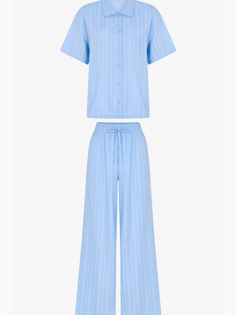 Conjunto de pijama vacation a rayas con camisa de manga corta y pantalón penti Azul cielo - Kiabi