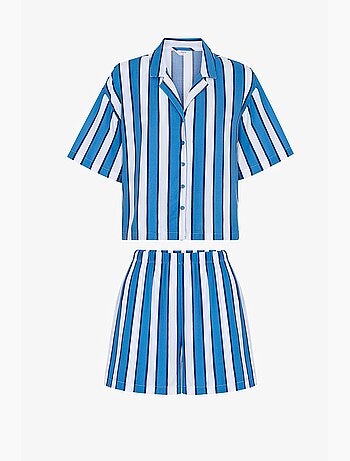 Conjunto de pijama vacation a rayas con camisa de manga corta y short penti