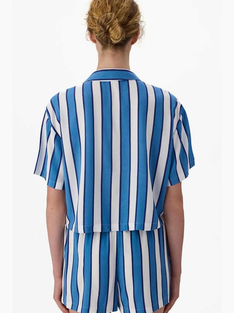 Conjunto de pijama vacation a rayas con camisa de manga corta y short penti Blanco Azul - Kiabi
