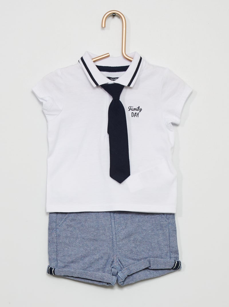 Conjunto de polo + corbata + pantalón corto BLANCO - Kiabi