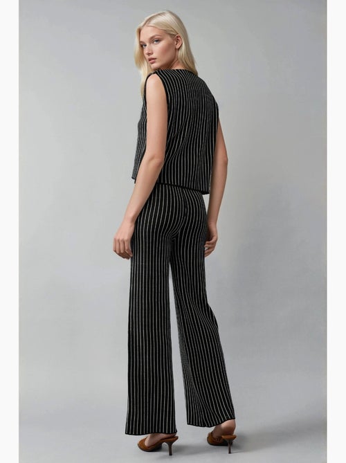 Conjunto de punto a rayas ajustado con escote en v y pantalones de pierna ancha de my fashion - Kiabi