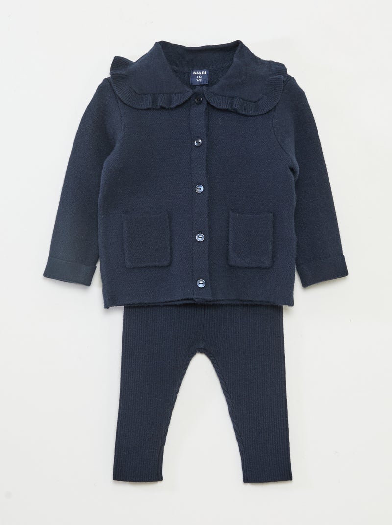 Conjunto de punto chaleco + leggings Azul - Kiabi