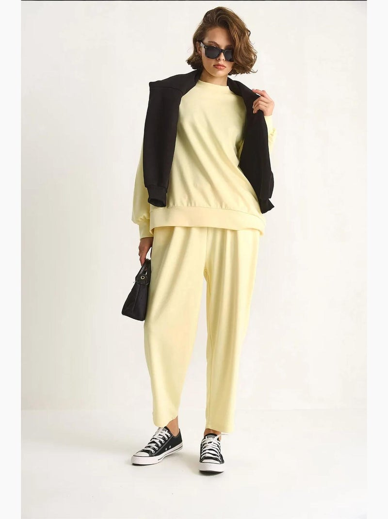 Conjunto de punto con cuello redondo y pierna ancha de lucci Amarillo limón - Kiabi