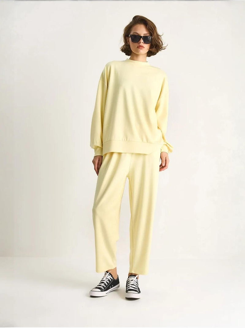 Conjunto de punto con cuello redondo y pierna ancha de lucci Amarillo limón - Kiabi