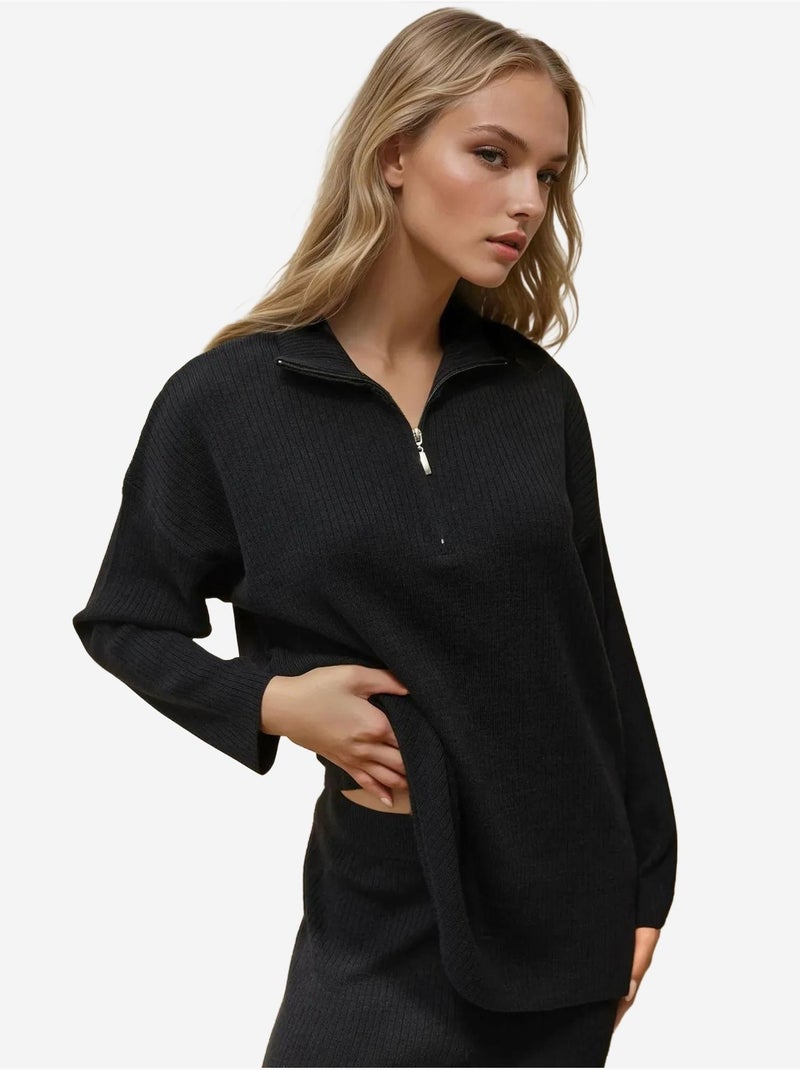 Conjunto de punto de cintura alta con cuello con cremallera hiccup Negro - Kiabi