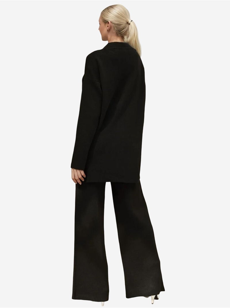 Conjunto de punto de cintura alta y pierna ancha Negro - Kiabi