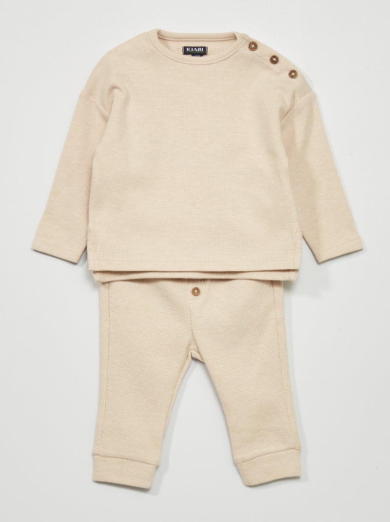 Conjunto de punto gofrado - 2 piezas BEIGE - Kiabi