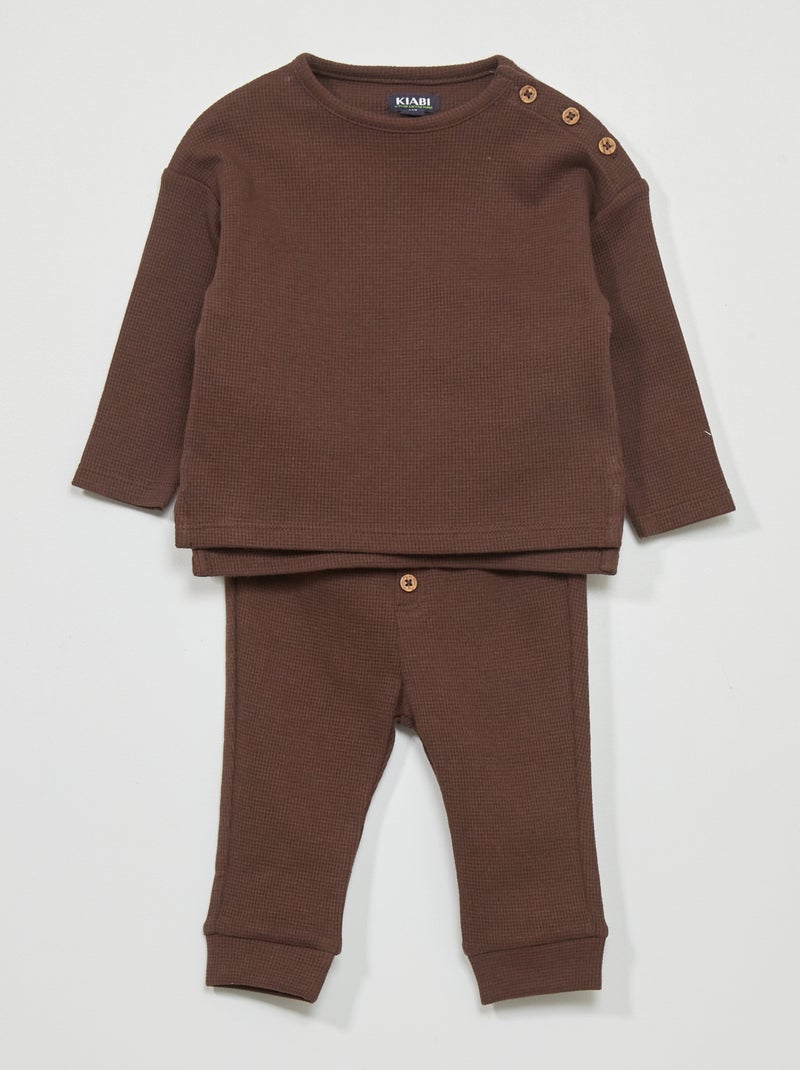Conjunto de punto gofrado - 2 piezas MARRON - Kiabi