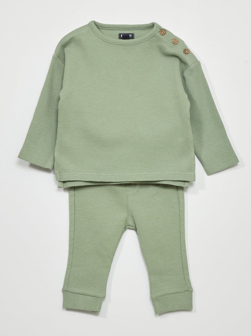 Conjunto de punto gofrado - 2 piezas VERDE - Kiabi