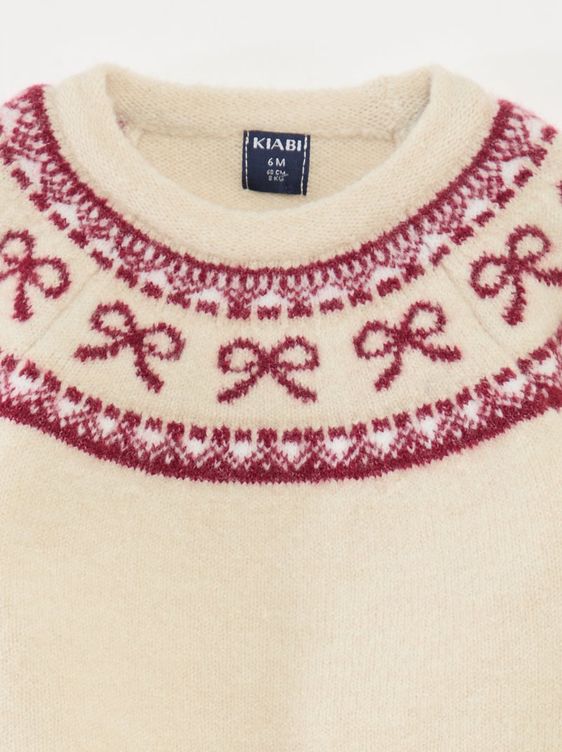 Conjunto de punto jersey + leggings jacquard Beige - Kiabi