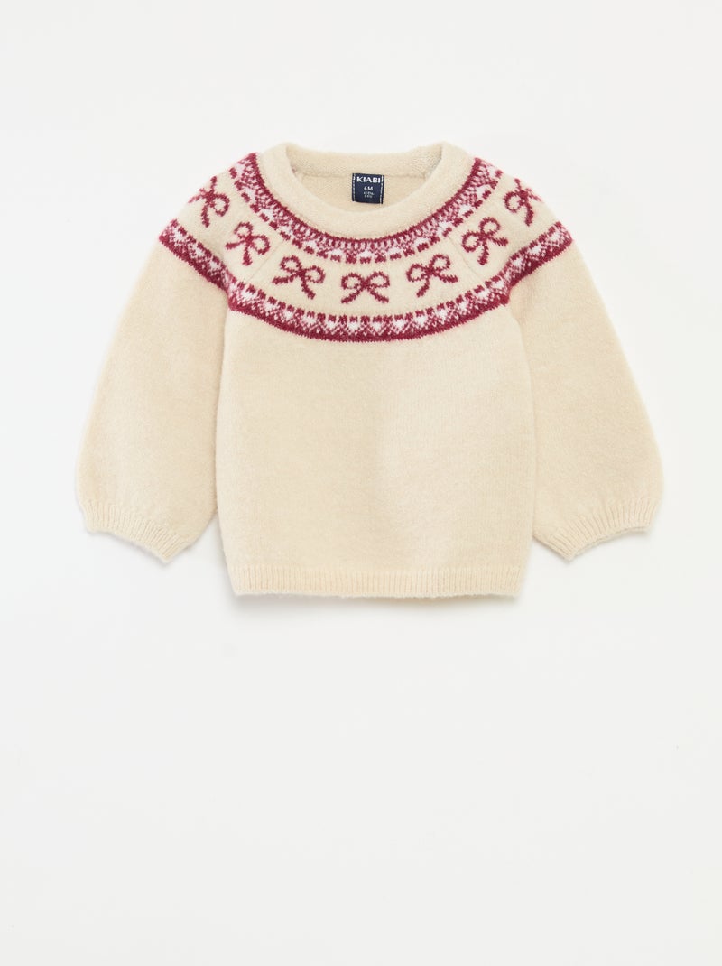 Conjunto de punto jersey + leggings jacquard Beige - Kiabi