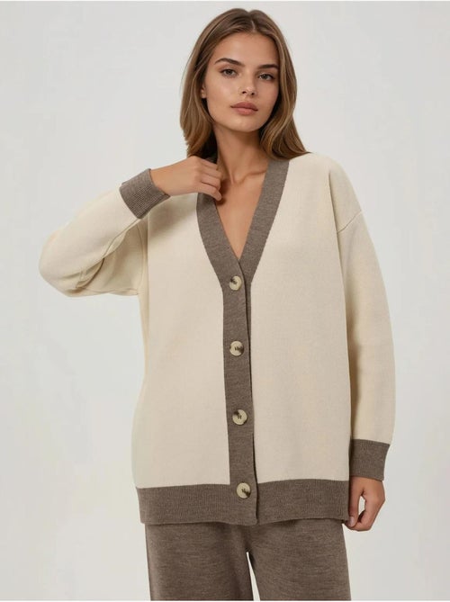 Conjunto de punto texturizado de cintura alta con cuello abotonado - Kiabi
