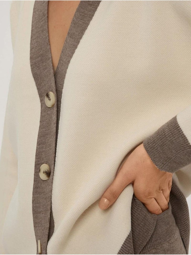 Conjunto de punto texturizado de cintura alta con cuello abotonado Crema - Kiabi