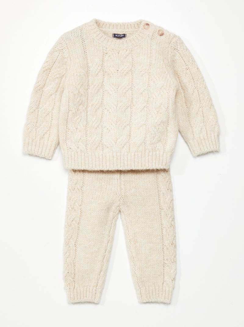 Conjunto de punto trenzado jersey + pantalón - 2 piezas BEIGE - Kiabi
